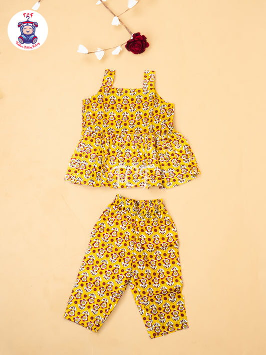 Mustard - Girls Readymade Floral Printed Co-ords Sets