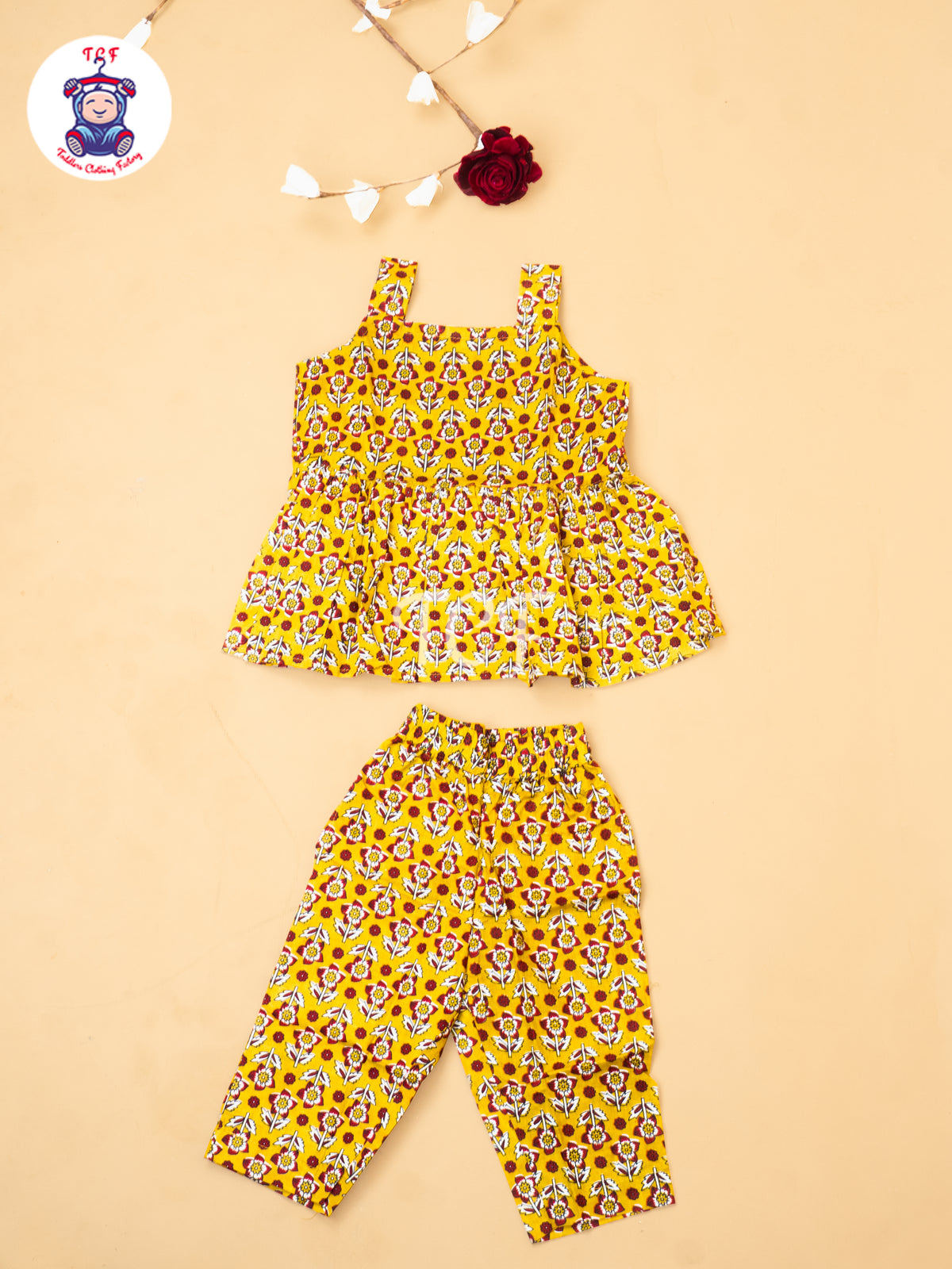 Mustard - Girls Readymade Floral Printed Co-ords Sets