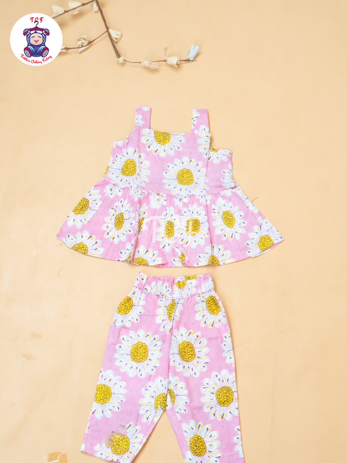 Baby Pink - Girls Readymade Floral Printed Co-ords Sets
