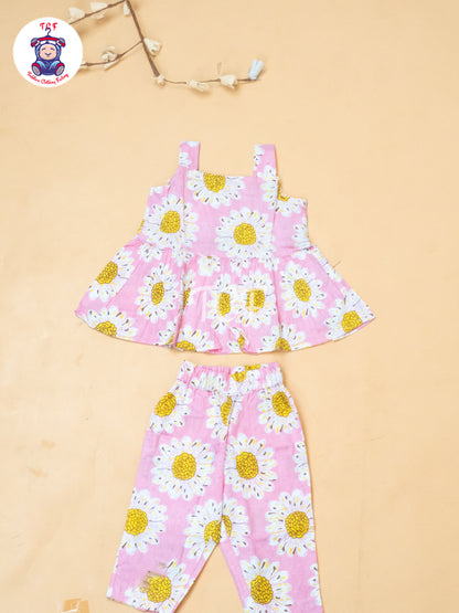 Baby Pink - Girls Readymade Floral Printed Co-ords Sets