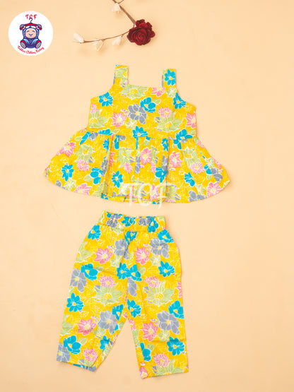 Yellow - Girls Readymade Floral Printed Co-ords Sets