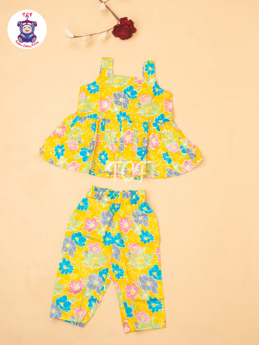 Yellow - Girls Readymade Floral Printed Co-ords Sets