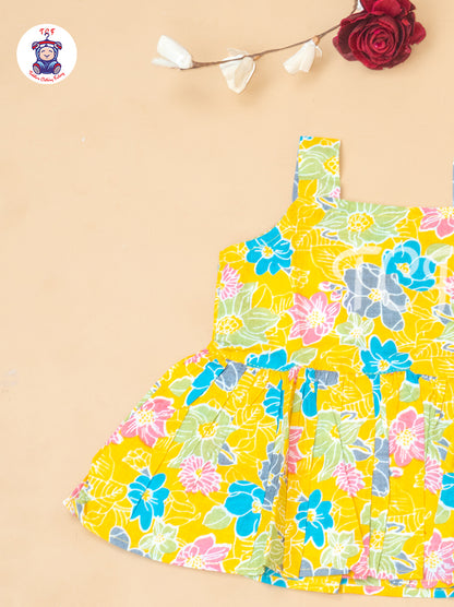 Yellow - Girls Readymade Floral Printed Co-ords Sets