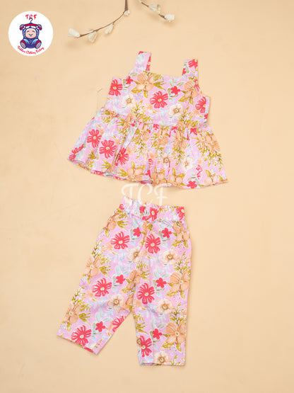 Light Pink - Girls Readymade Floral Printed Co-ords Sets