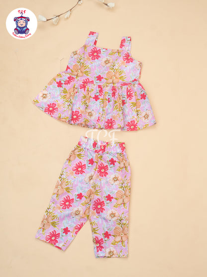 Light Pink - Girls Readymade Floral Printed Co-ords Sets