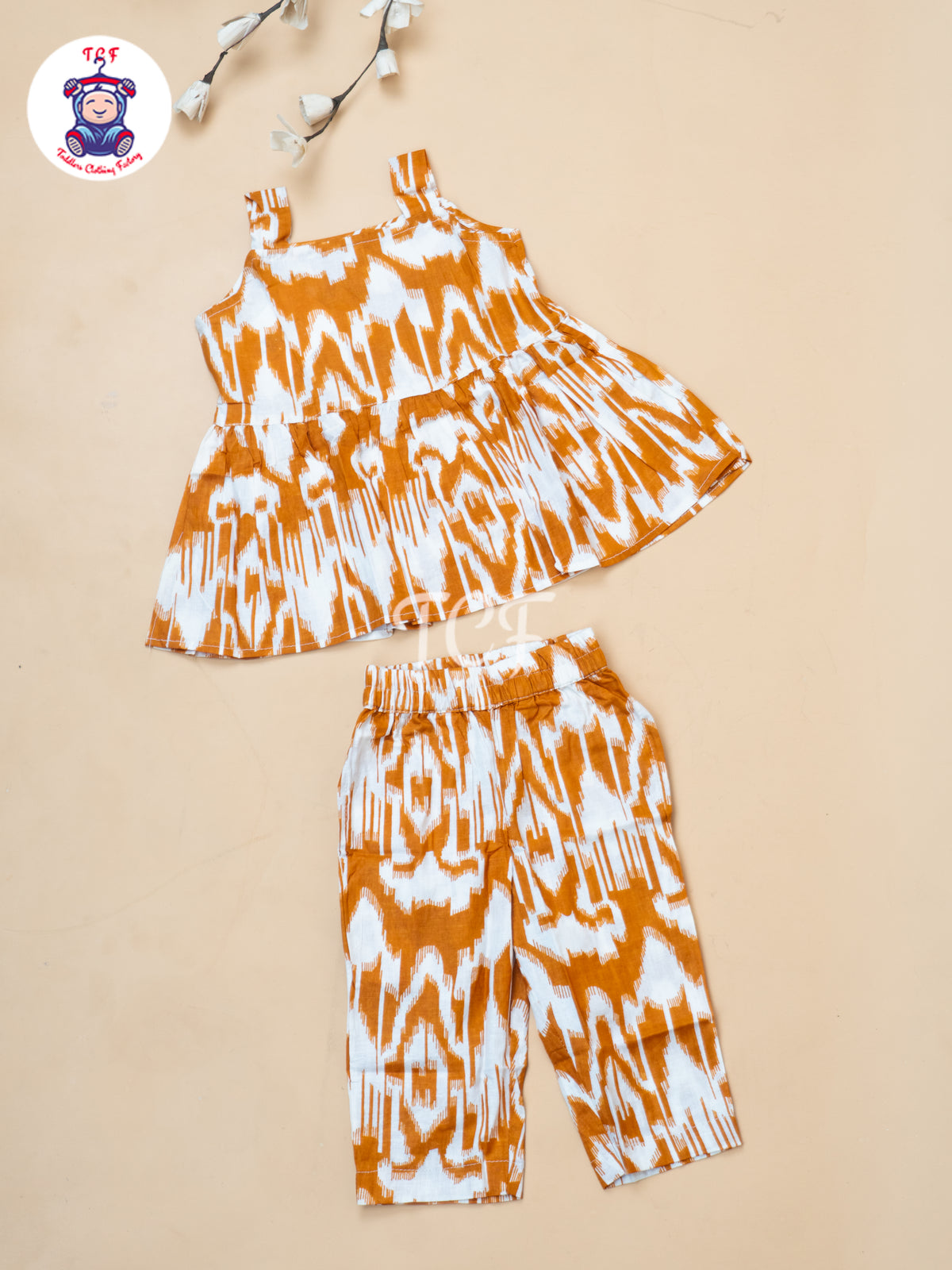 Brown - Girls Readymade Ikat Printed Co-ords Sets