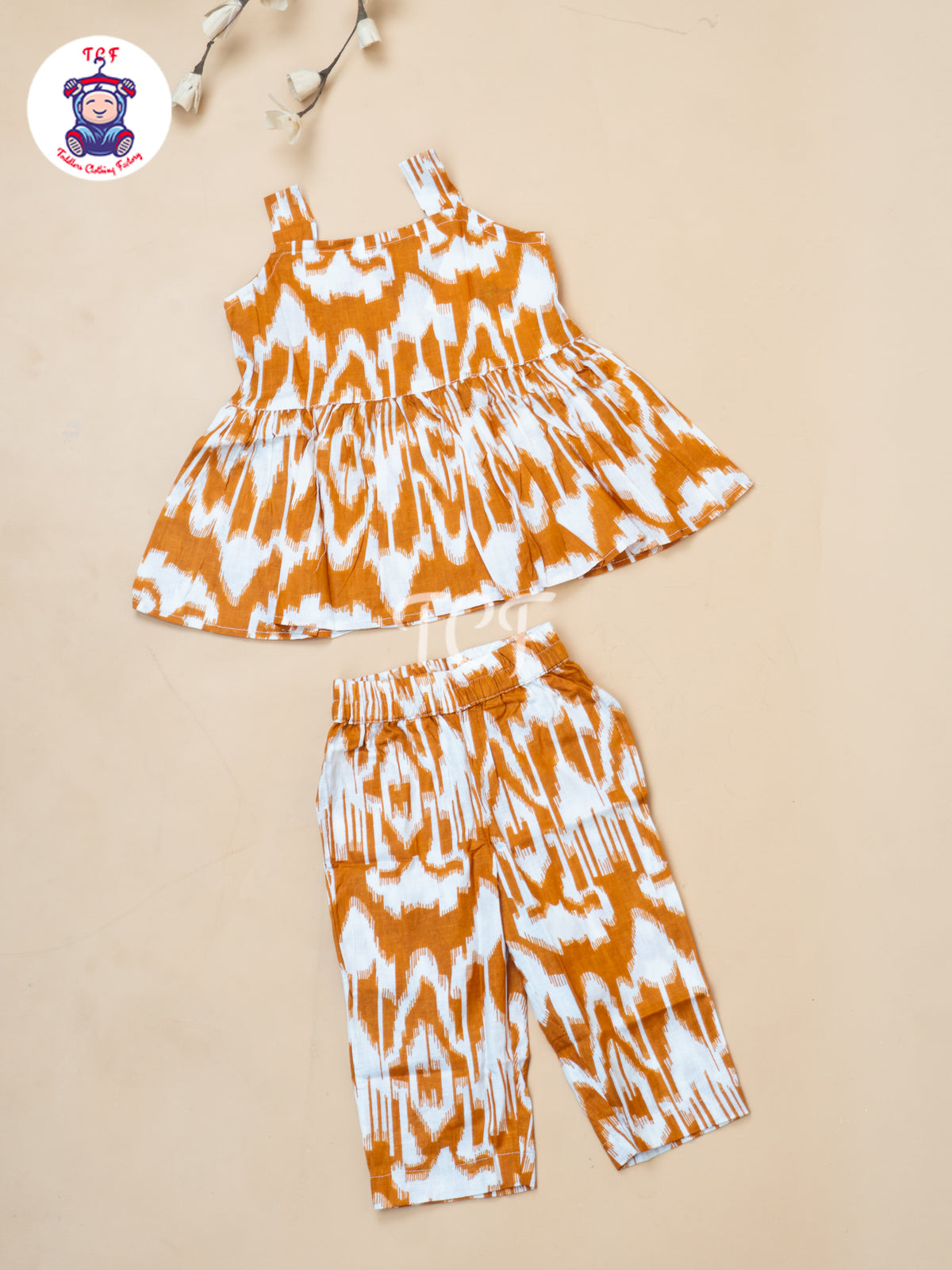Brown - Girls Readymade Ikat Printed Co-ords Sets