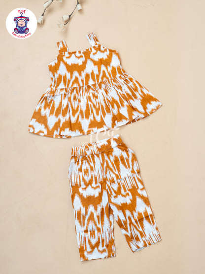 Brown - Girls Readymade Ikat Printed Co-ords Sets