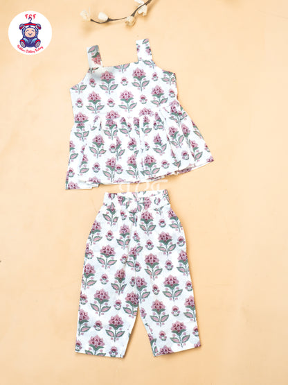 White - Girls Readymade Ikat Printed Co-ords Sets