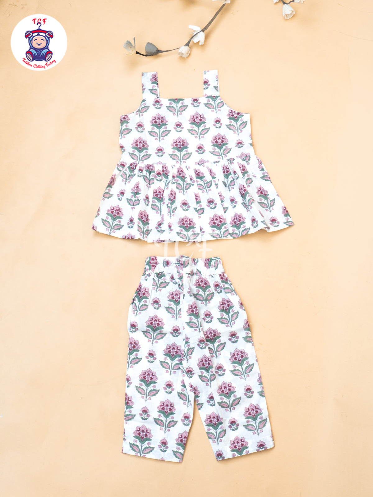 White - Girls Readymade Ikat Printed Co-ords Sets