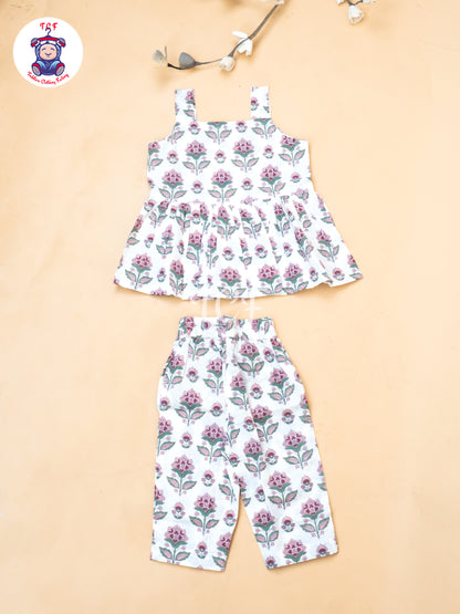 White - Girls Readymade Ikat Printed Co-ords Sets