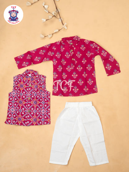 Pink - Boys Patola Readymade Kurta With Pant