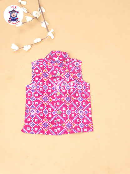 Pink - Boys Patola Readymade Kurta With Pant