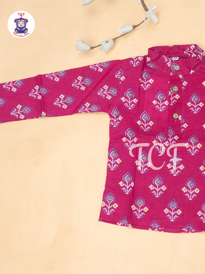 Pink - Boys Patola Readymade Kurta With Pant