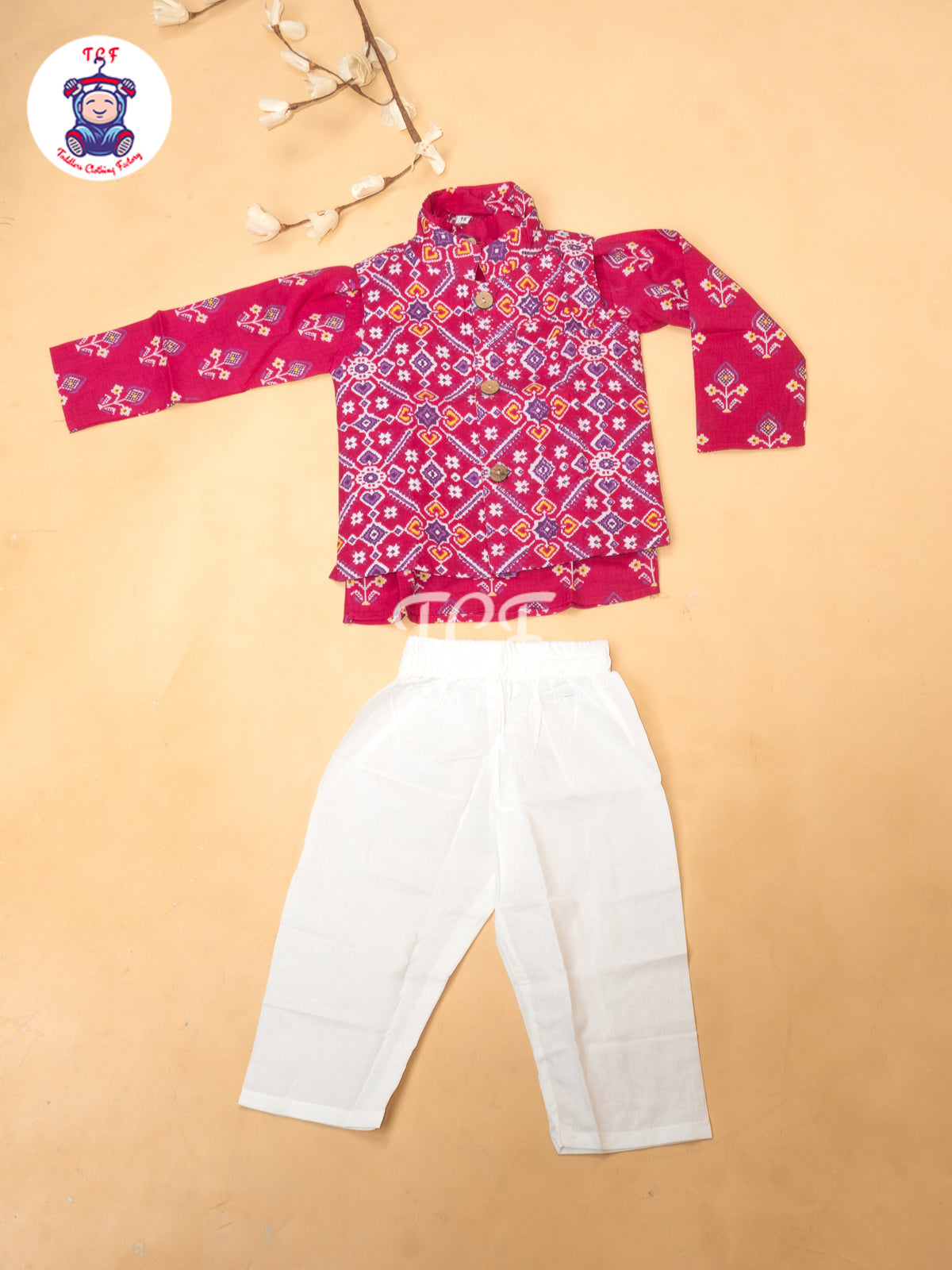 Pink - Boys Patola Readymade Kurta With Pant