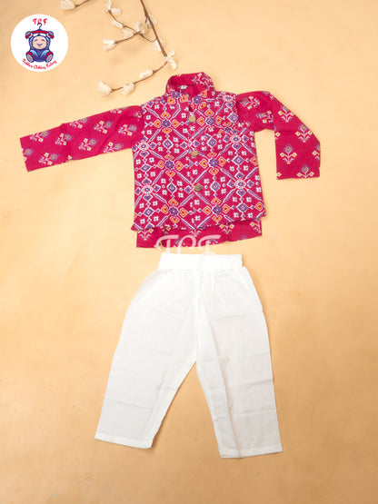 Pink - Boys Patola Readymade Kurta With Pant