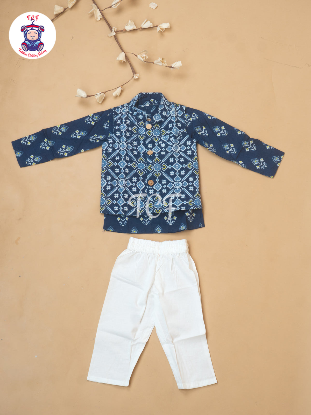 Blue - Boys Patola Readymade Kurta With Pant