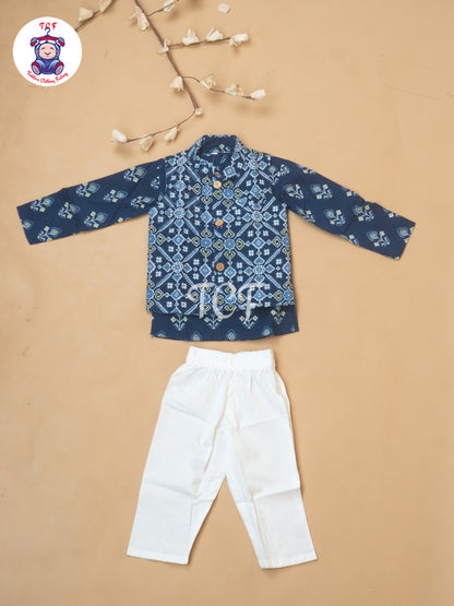 Blue - Boys Patola Readymade Kurta With Pant