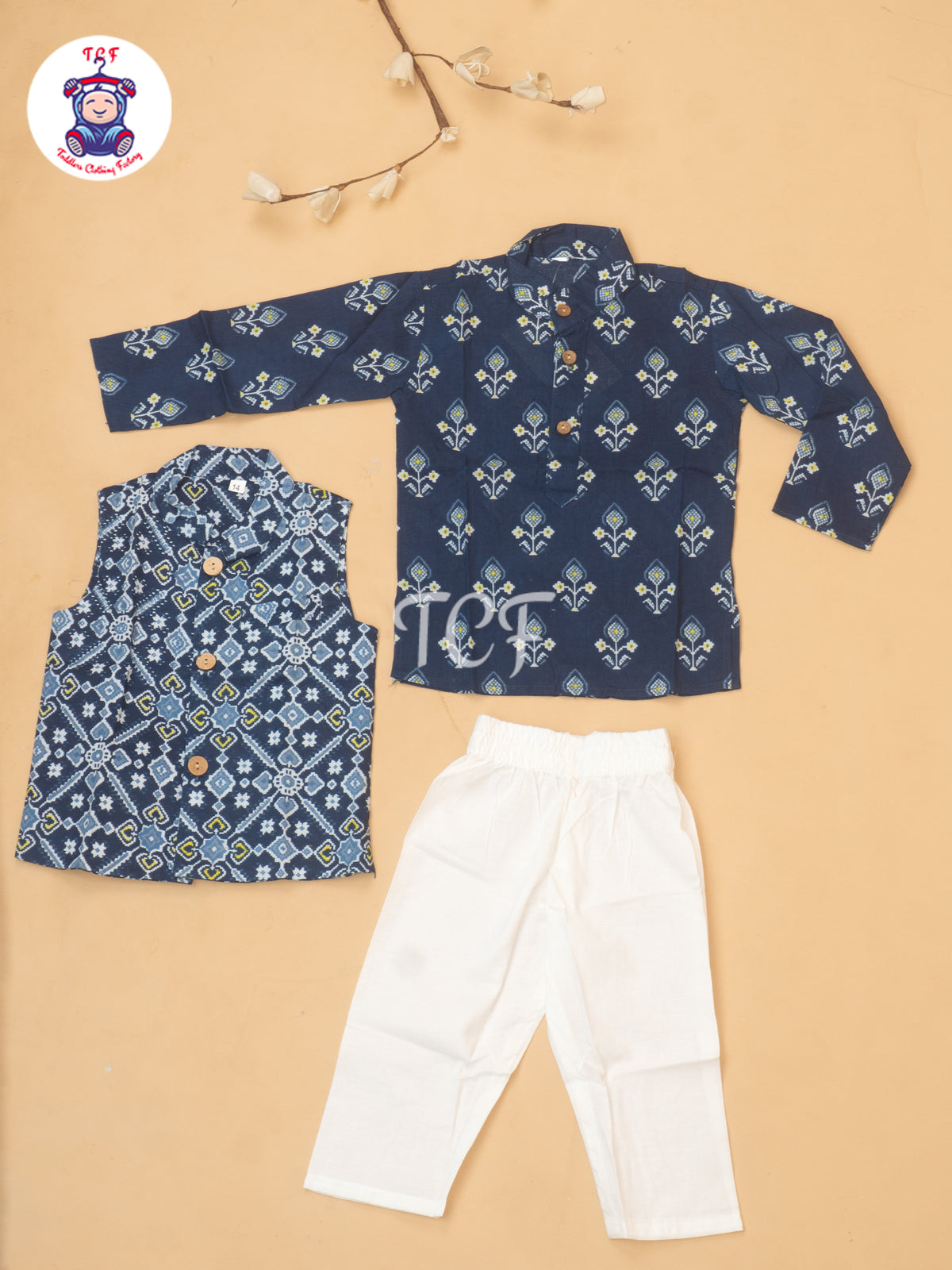 Blue - Boys Patola Readymade Kurta With Pant