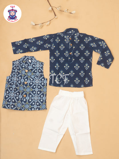 Blue - Boys Patola Readymade Kurta With Pant