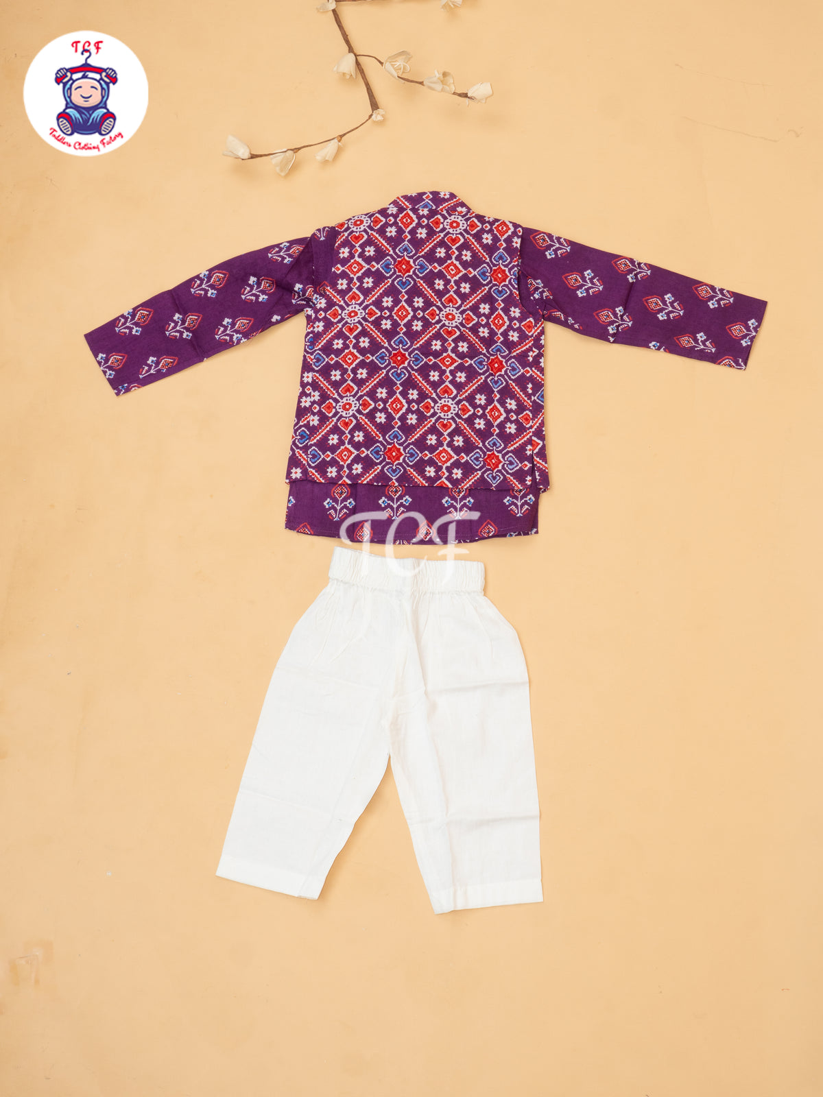 Purple - Boys Patola Readymade Kurta With Pant
