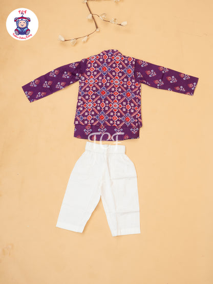Purple - Boys Patola Readymade Kurta With Pant
