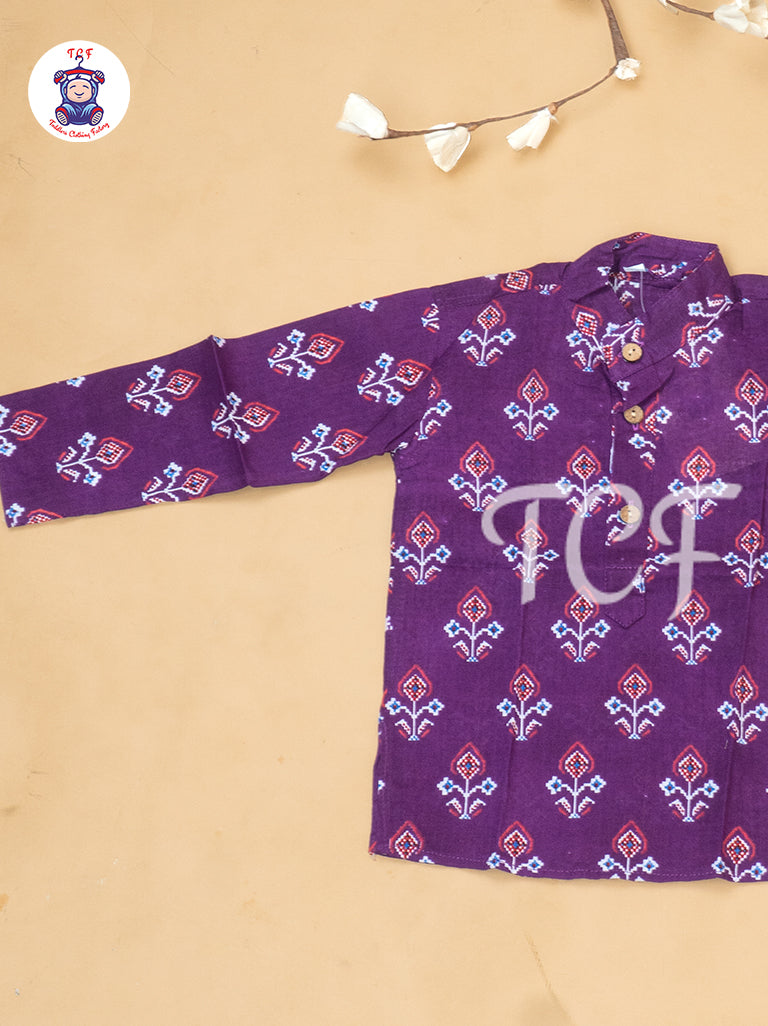 Purple - Boys Patola Readymade Kurta With Pant