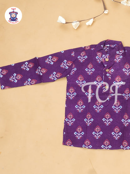 Purple - Boys Patola Readymade Kurta With Pant