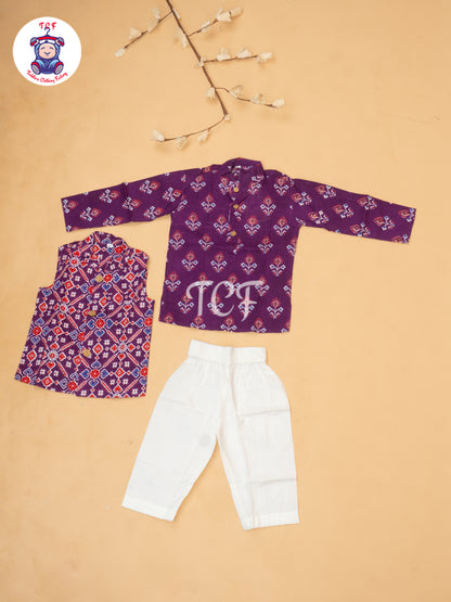 Purple - Boys Patola Readymade Kurta With Pant