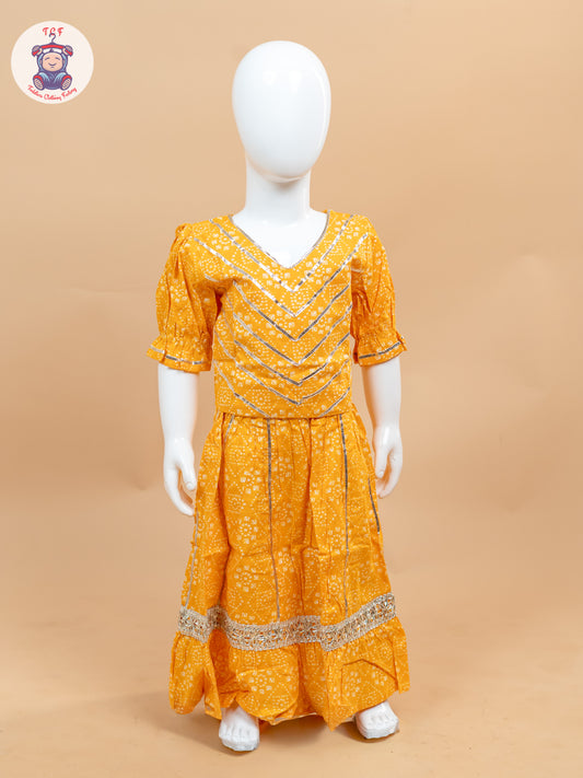 Dark Yellow - Printed Girls Lehenga Choli