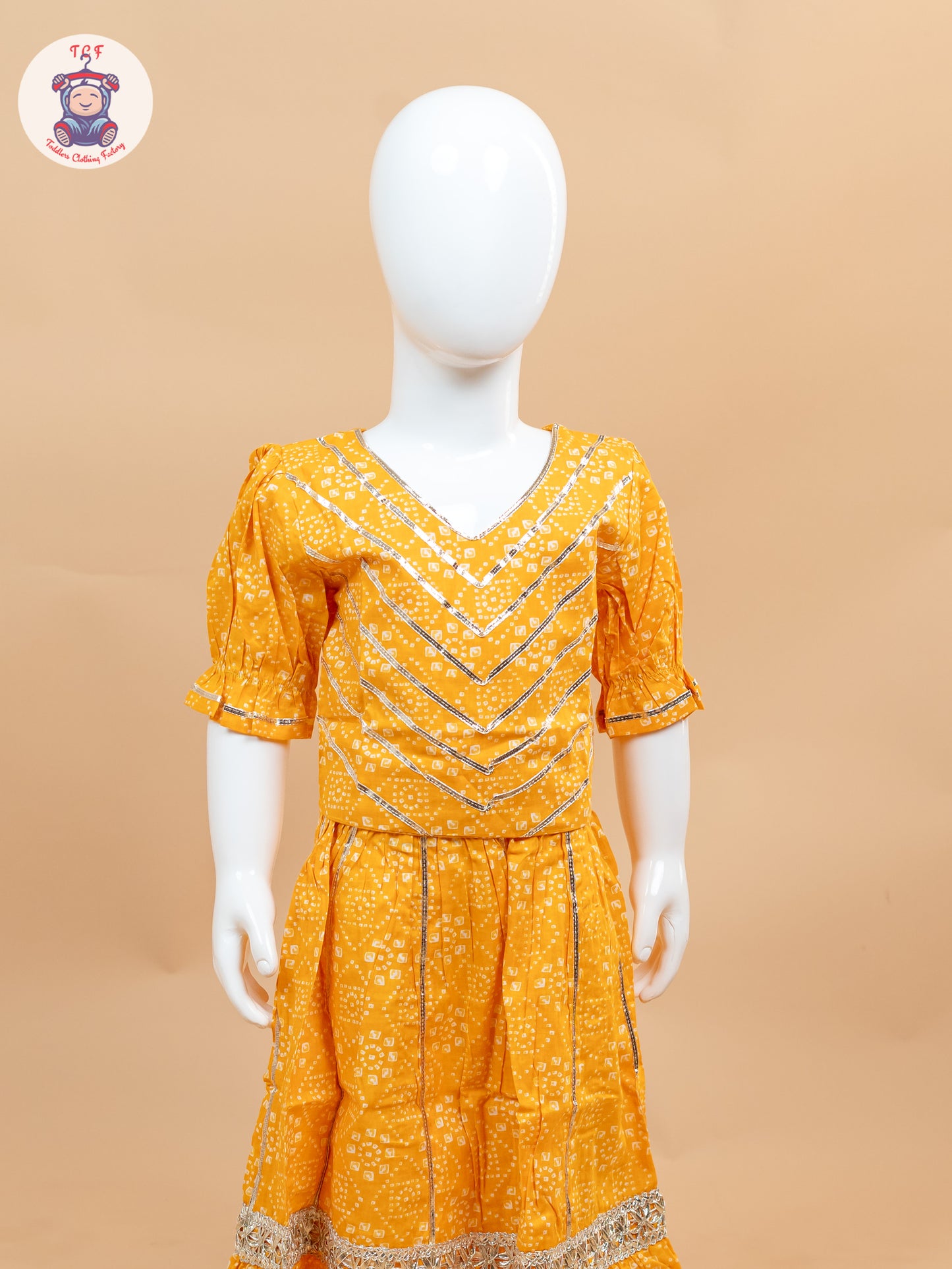 Dark Yellow - Printed Girls Lehenga Choli