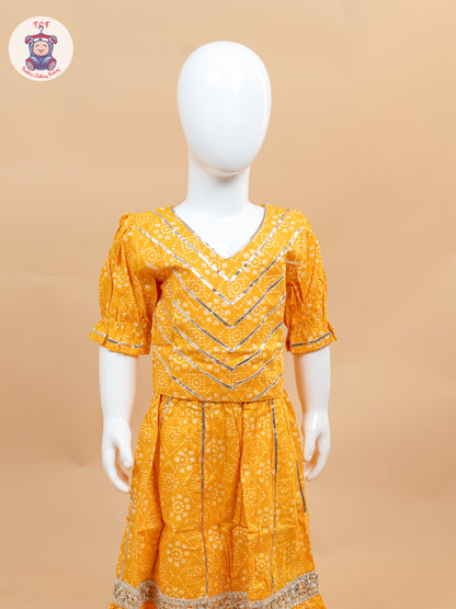 Dark Yellow - Printed Girls Lehenga Choli