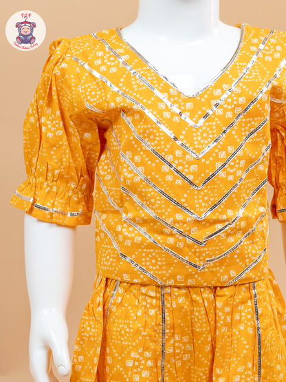 Dark Yellow - Printed Girls Lehenga Choli