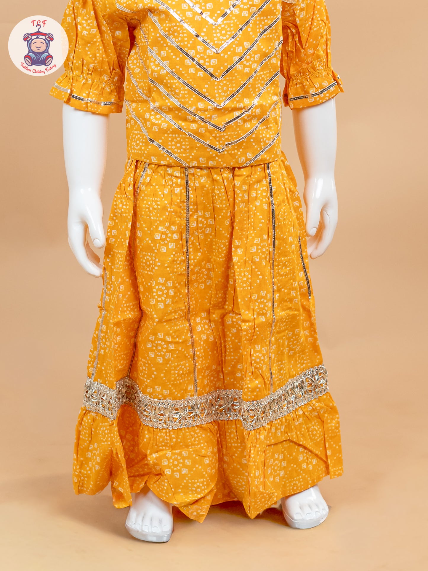 Dark Yellow - Printed Girls Lehenga Choli