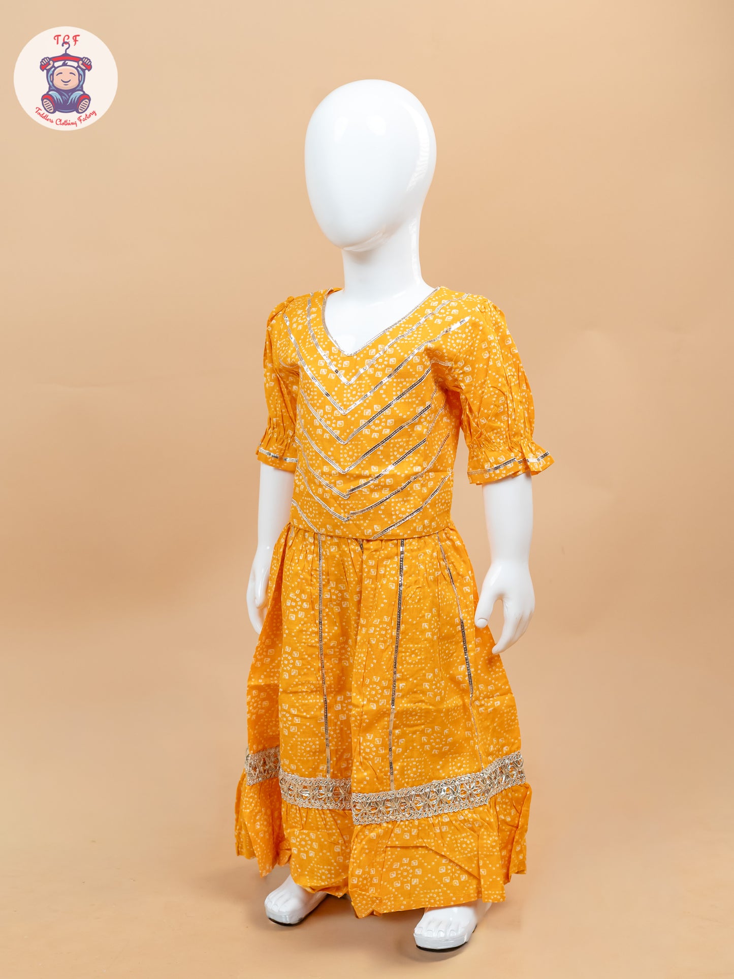Dark Yellow - Printed Girls Lehenga Choli
