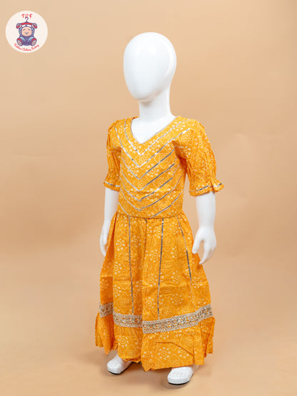Dark Yellow - Printed Girls Lehenga Choli