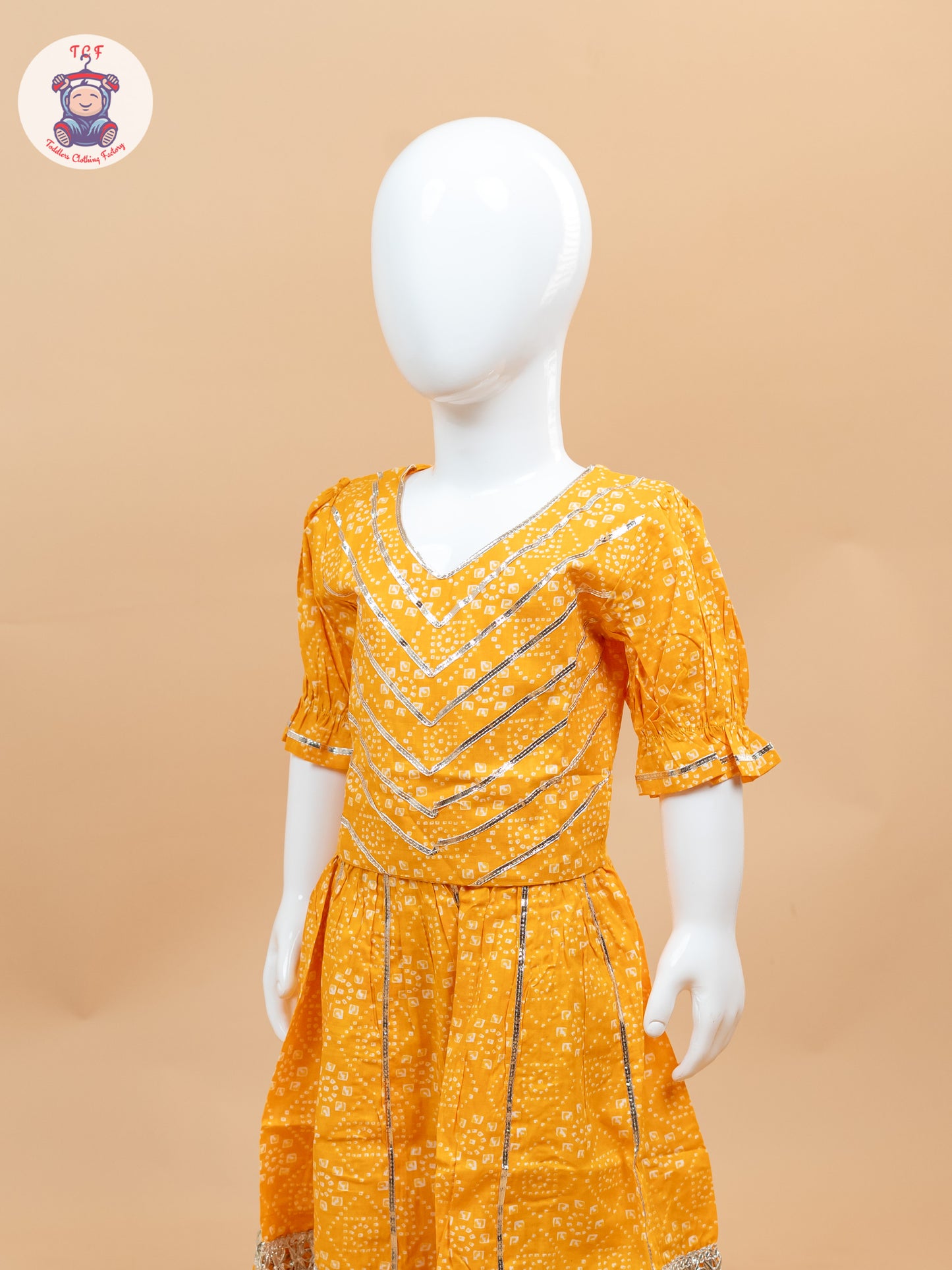Dark Yellow - Printed Girls Lehenga Choli
