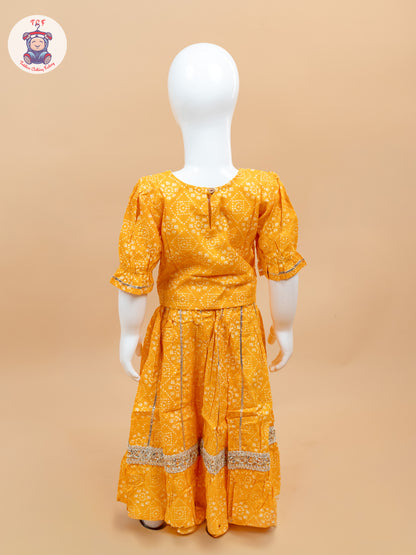 Dark Yellow - Printed Girls Lehenga Choli