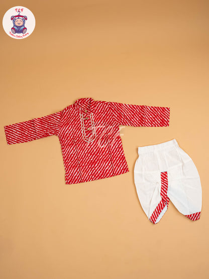 Red  - Boys Printed Dhoti Kurta Sets