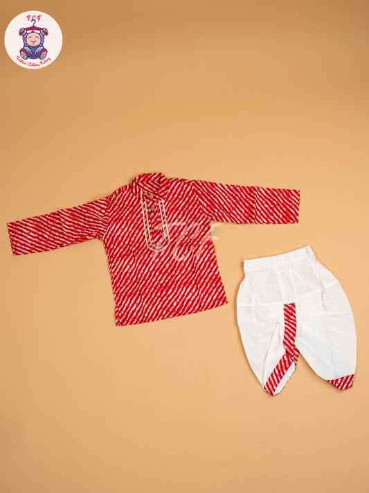 Red  - Boys Printed Dhoti Kurta Sets