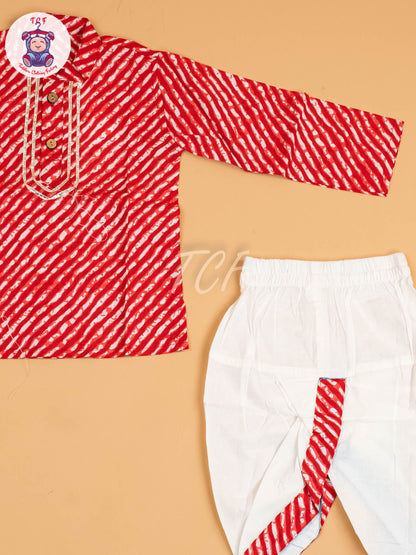 Red  - Boys Printed Dhoti Kurta Sets