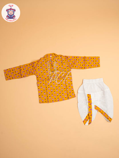 Yellow  - Boys Printed Dhoti Kurta Sets