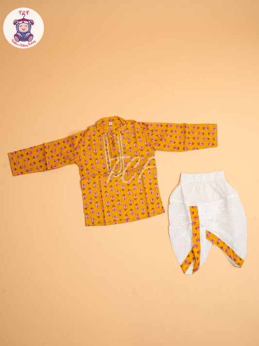 Yellow  - Boys Printed Dhoti Kurta Sets