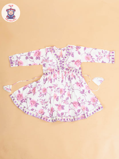 Lavender -Girls Printed Angrakha Salwar