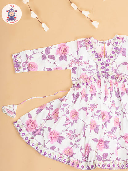 Lavender -Girls Printed Angrakha Salwar