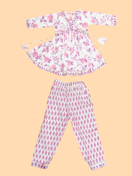 Lavender -Girls Printed Angrakha Salwar