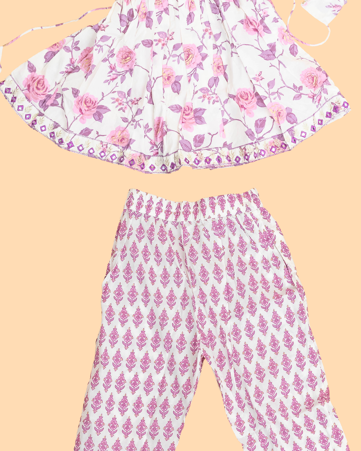 Lavender -Girls Printed Angrakha Salwar