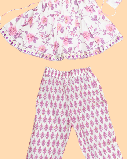 Lavender -Girls Printed Angrakha Salwar
