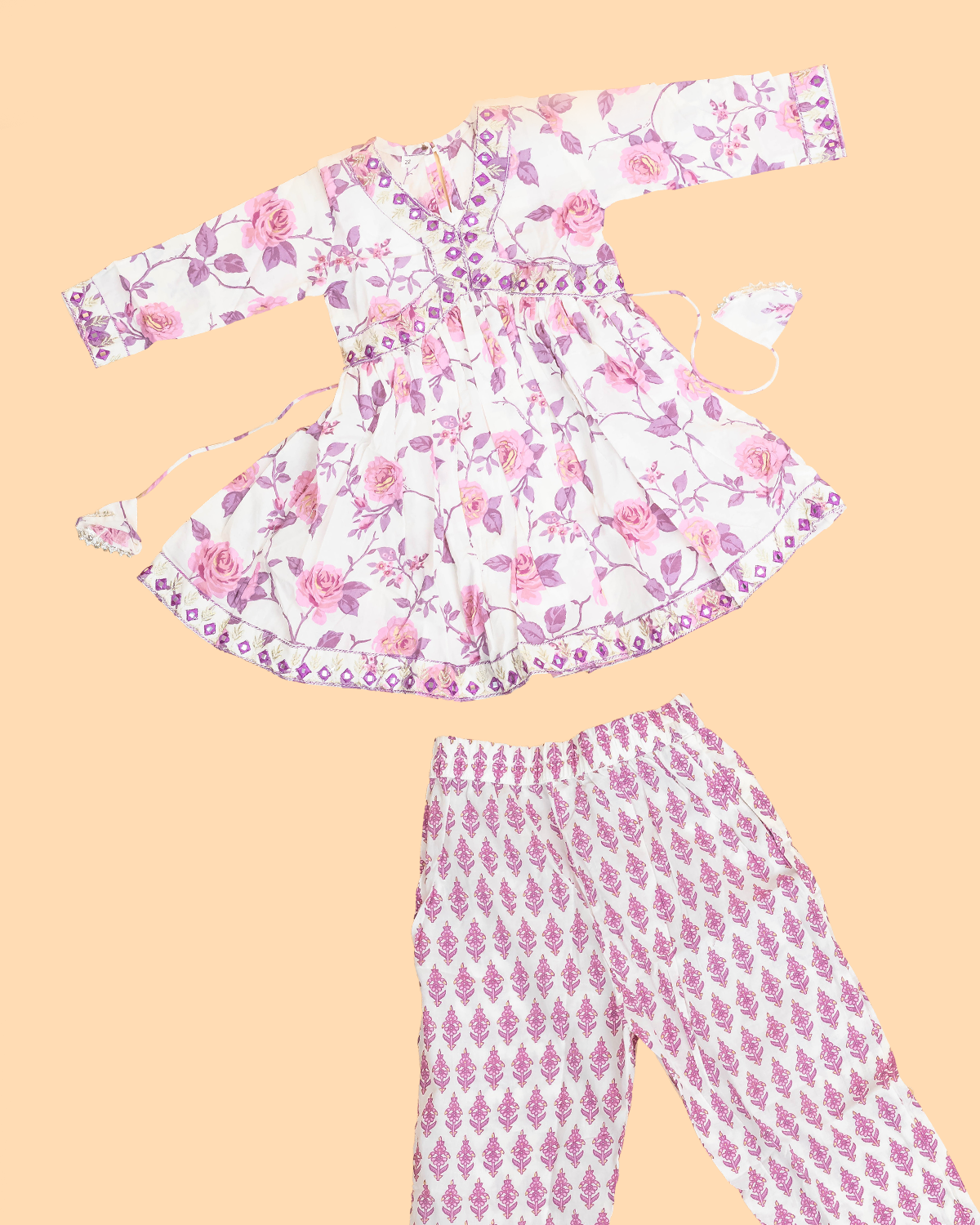 Lavender -Girls Printed Angrakha Salwar