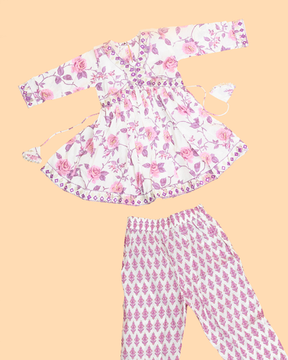 Lavender -Girls Printed Angrakha Salwar